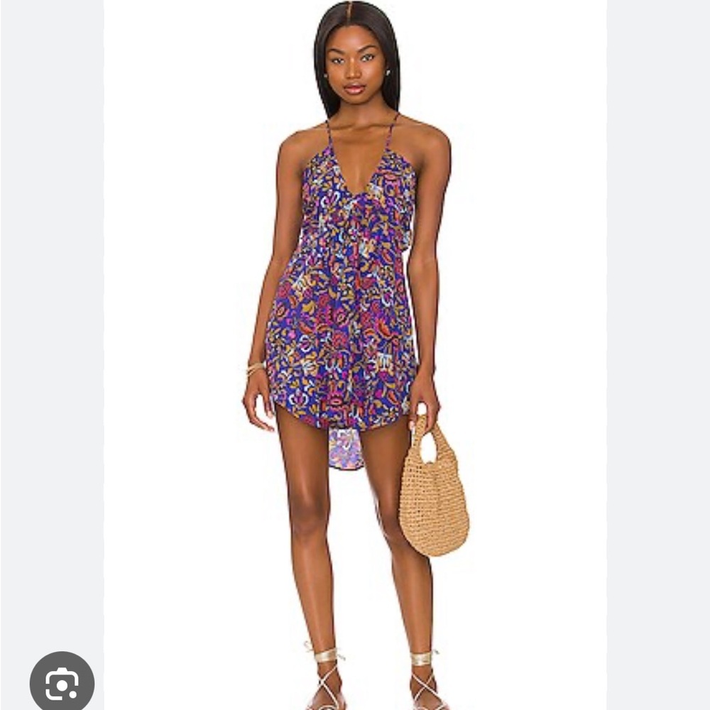 NWT free people pixie printed purple/bue floral tie back tunic/dress